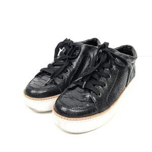 M4D3 Womens Shoes Black Croc Lace Up Leather Platform Sneakers Size 6.5